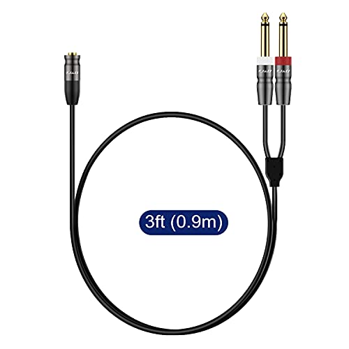 J&D 3.5mm TRS to Dual 1/4 in TS Cable, Heavy Duty 3.5 mm to 2 x 6.35 mm Cable 3.5 mm 1/8 Female to 1/4 Male Cord for Mixer Guitar Piano Amplifier Speaker, 3 Feet - size: 3 Feet