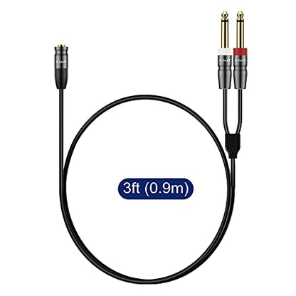 J&D 3.5mm TRS to Dual 1/4 in TS Cable, Heavy Duty 3.5 mm to 2 x 6.35 mm Cable 3.5 mm 1/8 Female to 1/4 Male Cord for Mixer Guitar Piano Amplifier Speaker, 3 Feet (Pack of 2) - size: 3 Feet (Pack of 2)
