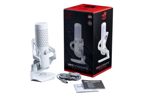 ASUS ROG Carnyx USB Gaming Microphone (25mm Condenser Capsule, 192kHz/24-bit, Cardioid, high-Pass Filter, Built-in pop Filter, Metal Shock Mount, one-Touch Mute, Aura Sync RGB)- Moonlight White
