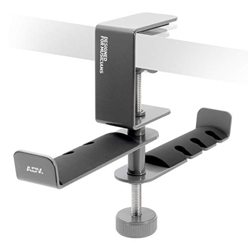 ADV. Dual Suspension Headphone Stand – Floating Headset Stand with 360° Rotating Arm, Adjustable Clamp for Desk/Table, Steel Metal Holder, 3.5mm Jack Mount, Universal Fit, [Grey]