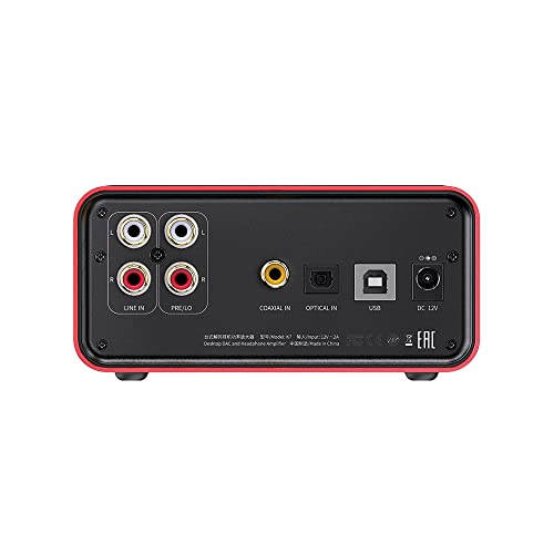 FiiO K7 Full Balanced HiFi DAC Headphone Amplifier AK4493S*2, XMOS XU208 PCM384kHz DSD256,USB/Optical/Coaxial/RCA Inputs, 6.35mm/4.4mm Output - color: Red
