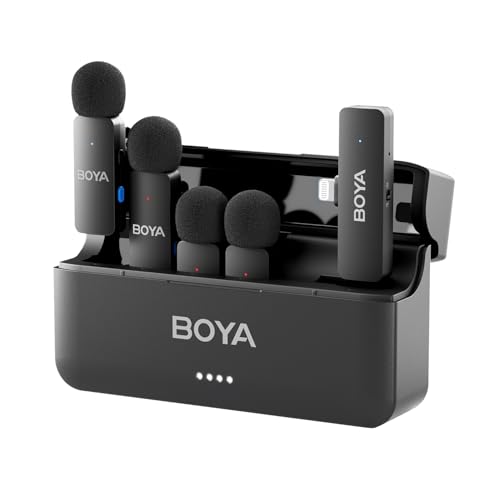 Professional 4-Person Wireless Lavalier Microphone System for iPhone 12/13/14/iPad, Noise Reduction, 650FT Long Range, 18H Battery Charging Case, Mini Mic for Interview Vlog Podcast Live Streaming
