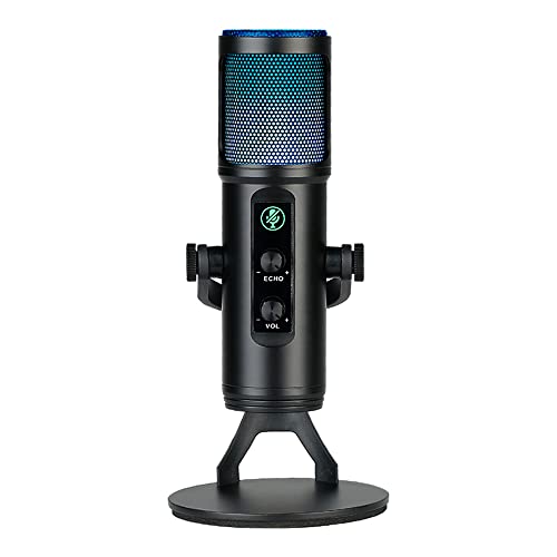 Andoer USB Condenser Microphone Cardioid Mic with RGB Lights One-Button Mute Headphone Real-time Monitoring with Desktop Mic Stand for Smartphone Laptop PC Live Streaming Video Conference Online