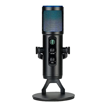 Andoer USB Condenser Microphone Cardioid Mic with RGB Lights One-Button Mute Headphone Real-time Monitoring with Desktop Mic Stand for Smartphone Laptop PC Live Streaming Video Conference Online