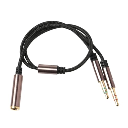 3.5mm Jack Microphone Audio Headset Splitter Nylon Braided 2 Male Audio Mic to 4 Pole Combo Female AUX Adapter Compatible with Computer