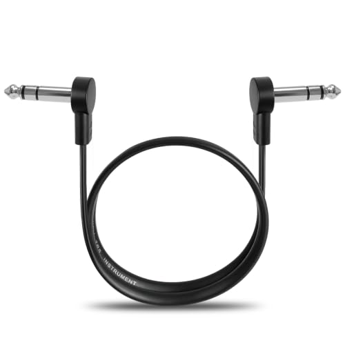 TRS Stereo Flat Patch Cables 18 in | 1/4" Right Angle Male-to-Male Connector for Effct Pedal, Low Profile, Save More Space Pedals Board, Black - color: 18 in