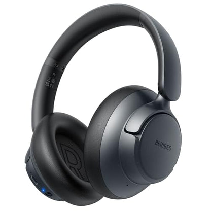 BERIBES Hybrid Active Noise Cancelling Headphones Wireless Over Ear 70Hours | Foldable Bluetooth 6.0,Transparent Modes,3.5MM Cable,Lightweight Built-in Mic,HiFi Stereo Deep Bass,Soft-Earpad,Fast Charging - color: Black