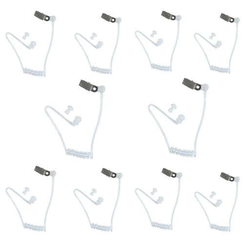 10-Pack Acoustic Tube Replacement Compatible with Motorola Kenwood | 10-Pack silicone coil tubes, 360° rotating clip, quick-disconnect; Compatible with Baofeng Midland acoustic tube earpieces
