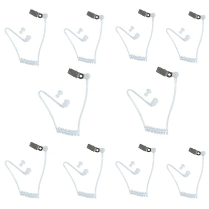 10-Pack Acoustic Tube Replacement Compatible with Motorola Kenwood | 10-Pack silicone coil tubes, 360° rotating clip, quick-disconnect; Compatible with Baofeng Midland acoustic tube earpieces