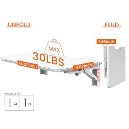 Homode Projector Shelf for Wall, Wood Folding Wall Mount Shelf, White - color: White