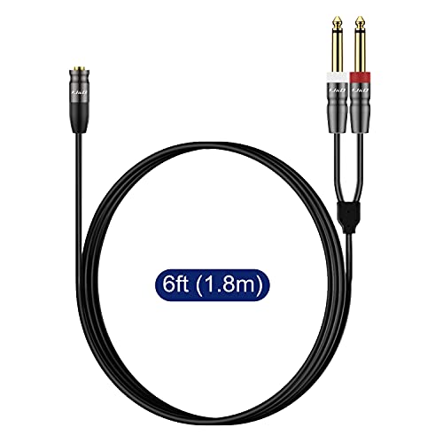 J&D 3.5mm TRS to Dual 1/4 in TS Cable, Heavy Duty 3.5 mm to 2 x 6.35 mm Cable 3.5 mm 1/8 Female to 1/4 Male Cord for Mixer Guitar Piano Amplifier Speaker, 6 Feet (Pack of 2) - size: 6 Feet (Pack of 2)