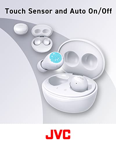 JVC Compact and Lightweight Gumy Mini True Wireless Earbuds Headphones, Long Battery Life (up to 23 Hours), Sound with Neodymium Magnet Driver, Water Resistance (IPX4) - HAA6TW (White) - color: White, size: Compact