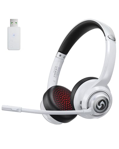 Wireless Headset for Work, HD Sound Bluetooth Headphones with Mic | with ENC Noise Cancelling Microphone and Mute Office/Video Calls/Business/WFH/Home, 50H Playtime for PC/Laptop/Cell Phone - color: White