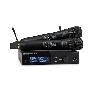 Shure SLXD24D+ Dual Wireless System with Nexadyne 8/C - G57 Band | Dual system with SLXD4D+ receiver and two SLXD2+ handhelds; Bluetooth monitoring for live vocals - style: Nexadyne 8/C Capsule