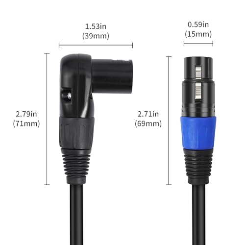 Right Angle XLR Cable 1FT, 2Pack, Black, Straight Female to 90 Degree Male Microphone Cable Cord, 3Pin XLR Adapter for Sound Devices Mixer Recorder - size: 1FT, style: R/A Male to ST FM