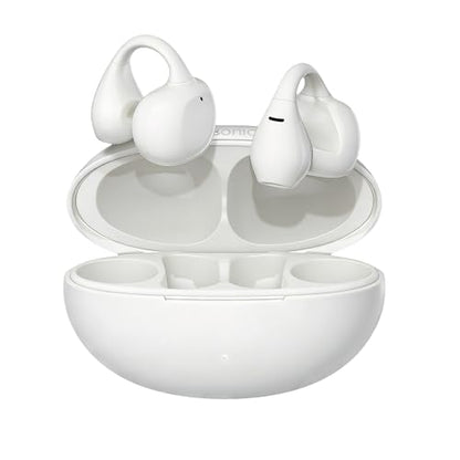 Open Ear Earbuds ENC AI Air Conduction Headphones 68H Playtime, Stereo Sound, Touch Control, Premium Clip-On Open-Ear Earphones for Office & Daily Use, White - color: White