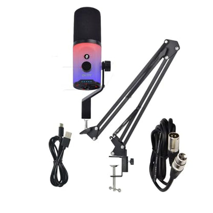 USB/XLR Dual-Mode Desktop Microphone, RGB Lighting, 3.5mm Monitoring Jack, Professional Live Broadcast (Microphone Boom Arm Dual Cable Clip) - style: Microphone Boom Arm Dual Cable Clip