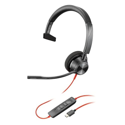 Poly Blackwire 3310 Wired Headset (Plantronics) – Flexible Microphone Boom – Monaural Design - Connect to PC/Mac via USB-C or USB-A - Works w/Teams, Zoom - Amazon Exclusive - style: 2023 Version (USB-C & USB-A)