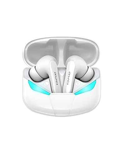 AWEI T35 Gaming Earbuds with Microphone,Wireless Bluetooth High Sensitivity Headphones with Game/Music Mode Breath Lights and 45 ms Ultra Low Latency(White)