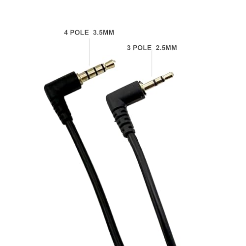 Seadream 2.5mm to 3.5mm Stereo Audio Cable 10inch, 3.5mm 4 Pole to 2.5mm 3 Pole Right Angle AUX Cable, Short Stereo Jack Connector, Black, 2-Pack