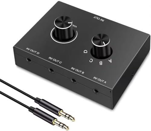 3.5mm Audio Switch 4-in 1-out/1-in 4-Out Bidirectional Stereo Switch 4 Way Switch Selector Splitter Box Headphone Amplifier
