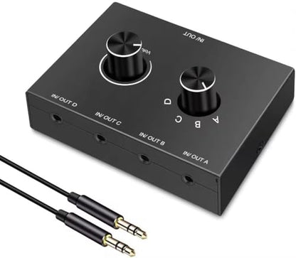 3.5mm Audio Switch 4-in 1-out/1-in 4-Out Bidirectional Stereo Switch 4 Way Switch Selector Splitter Box Headphone Amplifier