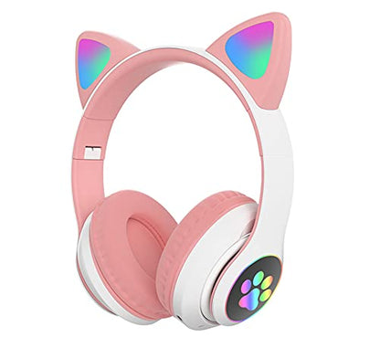 Kids Bluetooth Wireless Over-Ear Cat Ear Headphones with Microphone for Kids Teens Adults (Pink) | Over-Ear Cat Ear Headphones with Microphone - color: Pink
