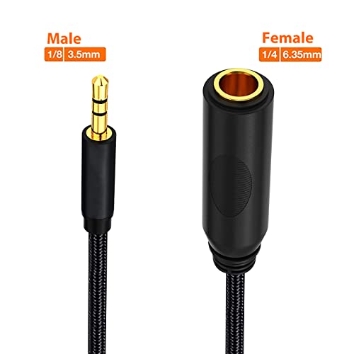 WISYIFIL 1/4 to 3.5mm Cable 1ft Long, Quarter inch (6.35mm) Female to 3.5mm Male Adapter, 1/8 to 1/4 Stereo Audio Cable,for Headphone, Amplifiers, Guitar, Amp etc. Nylon Braided Cable, 2-Pack