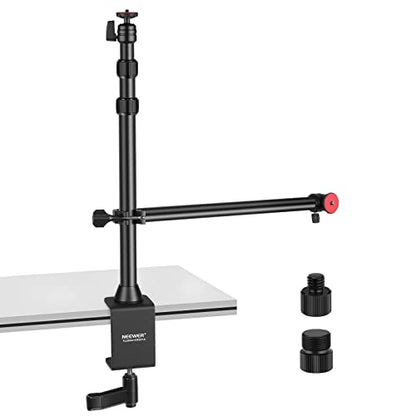 NEEWER Camera Desk Mount with Overhead C Amera Mounting Arm and 1/4" Ball Head, 17" - 41" Adjustable Tabletop Light Stand with C Clamp for DSLR Camera, Ring Light, Webcam, Photo Video Shooting - style: TL253A+CR221A