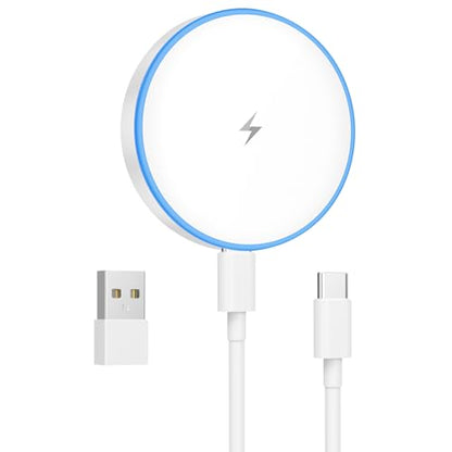 MagSafe Charger 15W Magnetic Wireless Charger Fast Charging Pad Compatible with iPhone 17/16/15/14/13/12 Series & AirPods 4/3/2/Pro Magnetic MagSafe Charging Pad with Dual Ports | Two USB-C cables and two USB-A adapters, compatible with iPhone 17/16/15/14