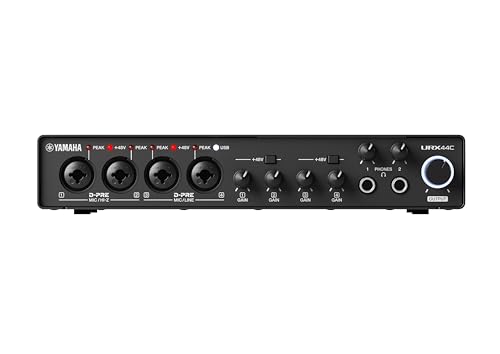 Yamaha 6-in/4-out USB-C Audio/MIDI Interface with 32-bit/192kHz Support, 4 combo and 2 Line Inputs, DSP-Powered Mixing/Effects, Steinberg Software Suite, Black URX44C - color: Black, style: URX44C