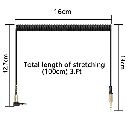 GELRHONR 3.5mm Audio Coiled Cable, Right Angle 3.5mm Male to Male Stereo TRS Cable for Car Stereo, Smartphone, Tablet, MP3 Player (Black)