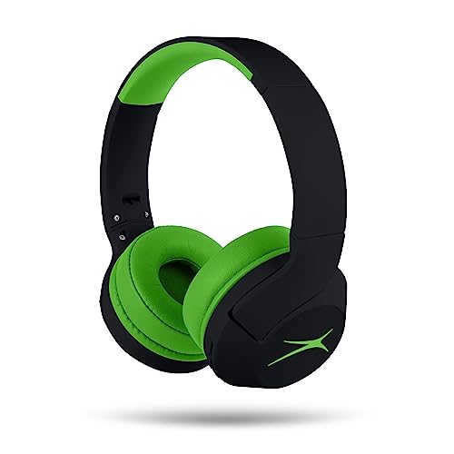 Altec Lansing Kid Safe Noise Cancelling Wireless Headphones 15H Battery, 85dB Volume Limit, Foldable Design Powerful Sound, Active Noise Cancellation Perfect for Kids Ages 7+ (Blackout Green) - color: Blackout Funky Green