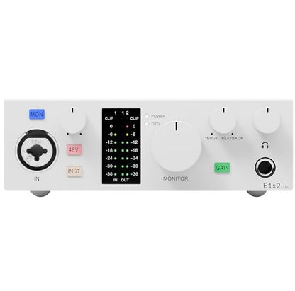 TOPPING E1X2 OTG USB Audio Interface | XLR Mic Preamp, 48V Phantom Power, 24bit/192kHz, 8 DAW/6 Loopback Channels, PC & Mobile Recording, Dual Livestream, Zero-Latency Mixer, High-Res Playback(White)