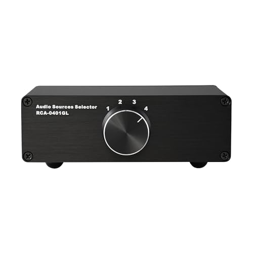 4 to 1 (1 to 4) RCA Audio Source Signal Switch Box Manual Passive Audio Splitter Box 1 in 4 Out HiFi Lossless selector L/R (RCA 0401GL)