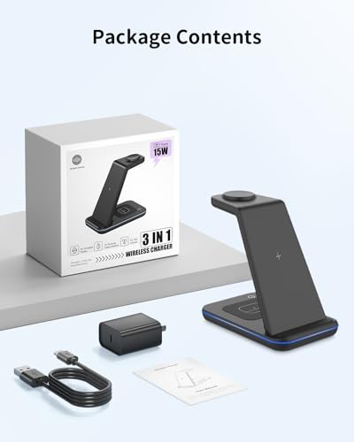 JoyGeek Wireless Charger for Samsung, 3 in 1 Charging Station for S26/S25/S24/S23/S22/S21/S20/Note20/Z Fold&Flip Series, Galaxy Watch8/7/6/5/4/3/Active2/1, Buds 3 Pro - color: Lividity