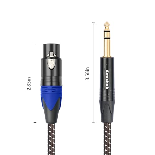 Smithok 2Pack 1/4" to XLR Cable，Balanced 1/4" TRS to 3pin XLR Female -6.6ft | Heavy Duty Nylon Braided,Gold Plated Plug, Quarter Inch 6.35mm to XLR Microphone Patch Cable, for Speaker,Mixer - size: 2 Pack 6.6 ft