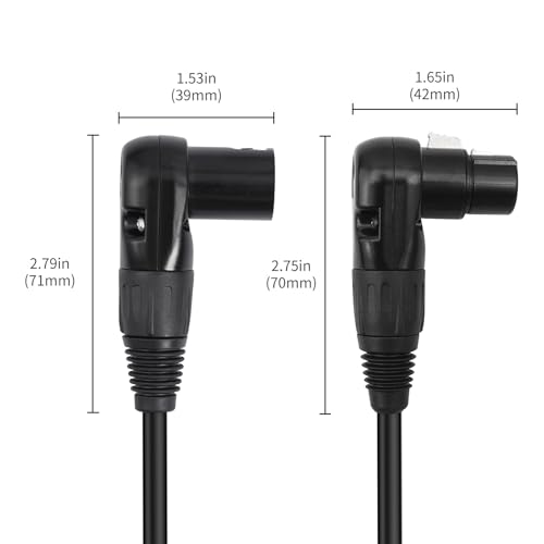 Right Angle XLR Male to Female Cable 1FT, 2Pack, Black, 90 Degree Male to Female Microphone Cable Cord, 3Pin XLR Adapter for Sound Devices Mixer Recorder - size: 1FT, style: R/A Male to FM