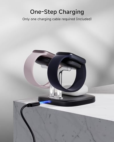 3 in 1 Dual Watch Wireless Charger Stand for Apple Watch Ultra/11 & AirPods | Dual magnetic watch charging, 5W Fast watch charge, Ergonomic design, Chrome plated plastic stand, Multi safety guard, 704A - color: Black & Silver