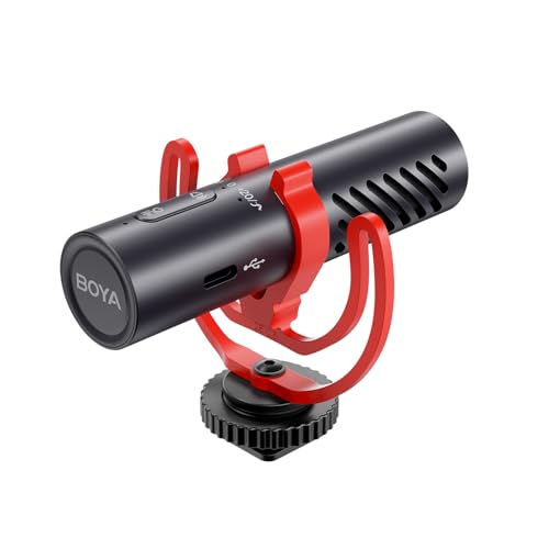BOYA BY-MM1 AI On-Camera Shotgun Microphone for iPhone15/16/17, Android,DSLR Cameras Camcorders–Noise Reduction,EQ Presets,30Hrs Battery Video Mic for Vlog Podcast Streaming Recording(TRS/USB-C Cable)
