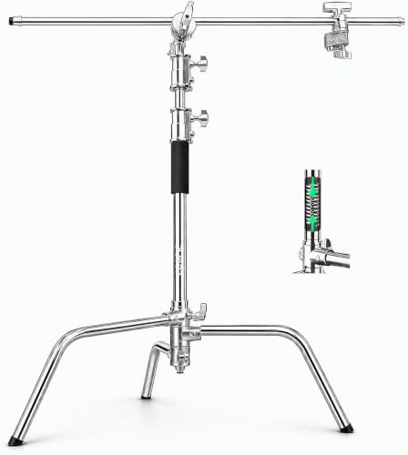 Heavy Duty C Stand with Boom Arm - 9.18ft/280cm Stainless Steel Photography Light Stand | 103cm Holding Arm, 2 Grip Heads, Turtle Base For Studio Photography & Video Lighting - size: M280 1 Pack