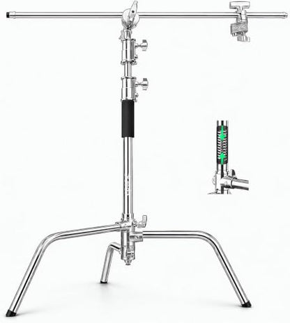 Heavy Duty C Stand with Boom Arm - 9.18ft/280cm Stainless Steel Photography Light Stand | 103cm Holding Arm, 2 Grip Heads, Turtle Base For Studio Photography & Video Lighting - size: M280 1 Pack