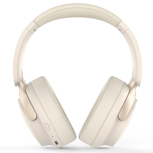 B8 Bluetooth Headphones Over Ear, 6 EQ Music Modes and 50H Playtime Deep Bass Wireless Headphones with Mic, Lightweight Folding HiFi Stereo Headset for iPad/Travel/Tablet/PC/Home Beige White - color: Beige White
