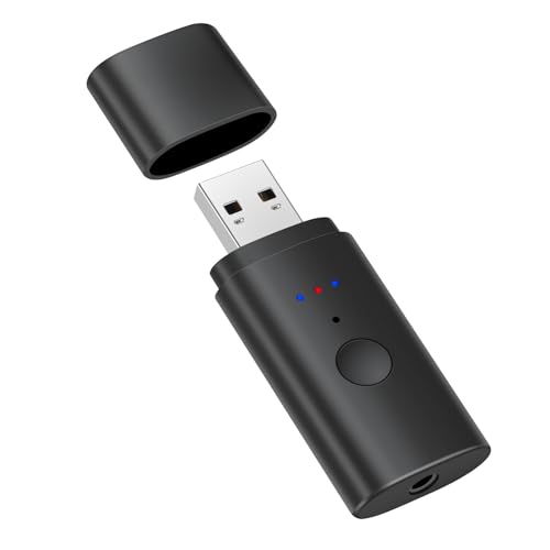 USB Bluetooth 5.2 Transmitter for TV, Wireless Audio Adapter for Airpods or Wireless Headphones Dual Pairs, Low Latency, Bluetooth 3.5mm Aux Transmitter for Flight, TV, PC, Gym, Gaming