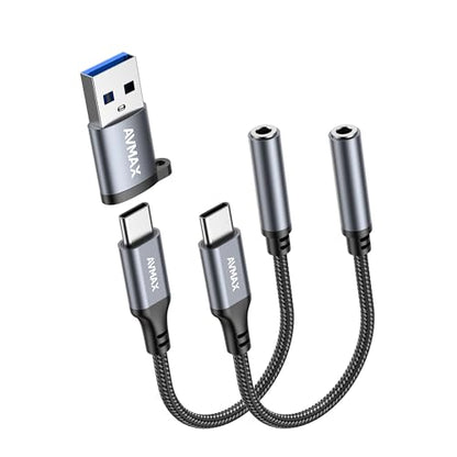 AVMAX USB C to 3.5mm Audio Headphone Adapter HiFi 2 Pack,Type c to Aux Female Cable for 16 15 Plus, S24 S23 S22 S21 S20 and More Type c Devices - style: Classic Gray2