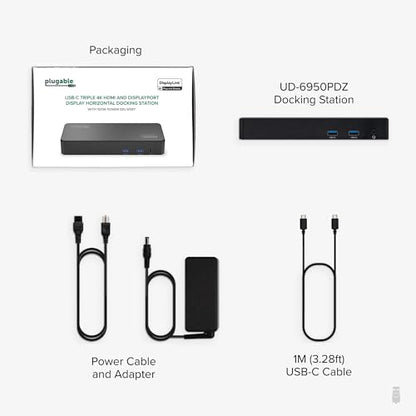 Plugable 12-in-1 USB C Triple 4K Docking Station, Three Displays with 3X HDMI or DisplayPort, Compatible with Mac M1 - M5 & Neo, Windows, Thunderbolt, USB4, USB-C (100W PD, 6X USB Ports, Ethernet)