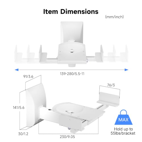 suptek Dual Side Clamping Bookshelf Speaker Wall Mounting Bracket for Large Surrounding Sound Speakers, Hold Up to 55 lbs, White (SPM201W) - size: Standard--white