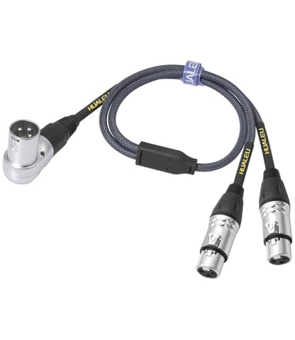 2Ft Right Angle 3Pin XLR Male to Dual 3Pin XLR Female Y Splitter 1 Male to 2 Female Audiao Cable, Mixer, Microphone,Amplifier Y Splitter Cable - color: Right Angle XLR 1 Male to 2 Female, size: 2Ft*1Pack