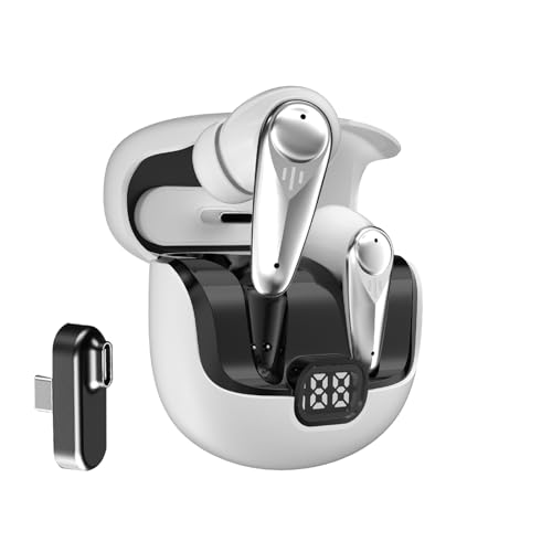 Wireless Gaming Earbuds for PC with Mic 2.4GHz Dongle Low Latency ANC Noise Cancelling Earbuds in Ear Gaming Headphones Earphone Ear Buds Compatible with Meta Quest 2, Steam Deck, PS4, PS5, PC, Switch - color: White