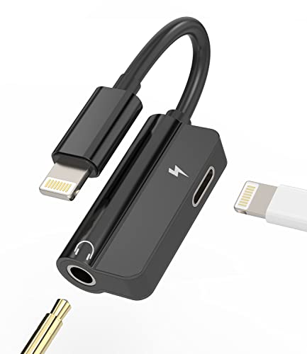 3.5mm to Lightning Compatible for iPhone Splitter Headphone Adapter Audio Apple Dongle Jack AUX Adaptador para Earphone 2 in 1 Phone Earbud and Charge Charger 13 12 11 Pro Max Mini Xs Se 7 X 8 Plus